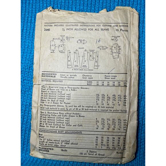 Advance pattern 2640 Dress 1940s fit and flare peplum size 16 - Picture 3 of 5